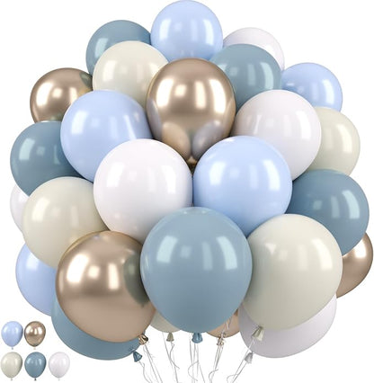 Dusty Blue Balloons, Dusty Blue and Gold Balloons, Baby Shower Balloon Fog by Paready