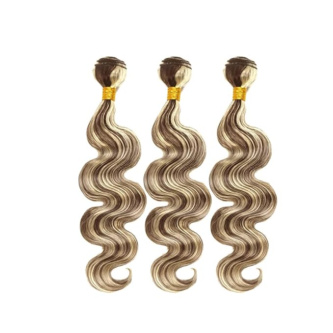 Highlight Bundles Human Hair Blonde Body Wave Bundle Niegmeag Brazilian Virgin Remy Hair 3 Bundles 20 22 24 Inch 2 Tone Blonde and Brown Body Wave Bundle 300g
