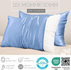PROMEED Natural 23 Momme Silk Toddler Pillowcase for Baby Hair and Skin, Fits Pillow 13x18, Both Sides 100% Mulberry Silk Baby Travel Pillow Cases with Laundry Bag (Toddler/Travel-13 x18, Light Blue)