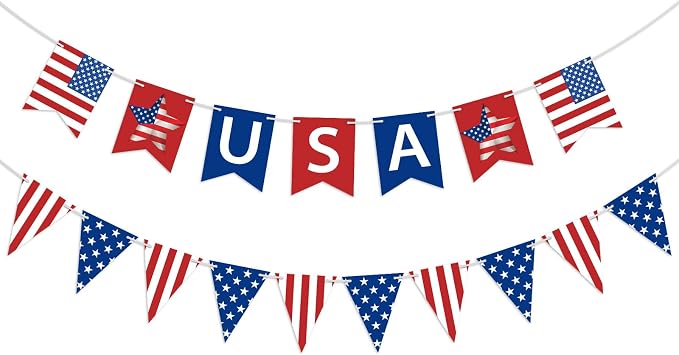 USA Banner 4th of July Patriotic Banner Red Blue Star and Stripes American by Adecortalk