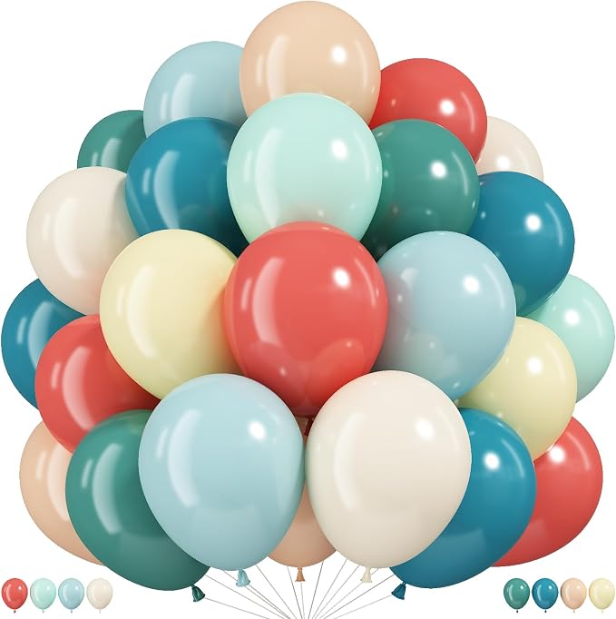 Boho Rainbow Balloons, 12 Inch Retro Colorful Balloons Dusty Blue Sage Green by Froova