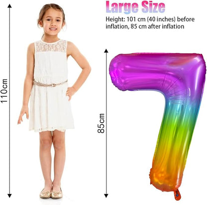 Rainbow Number 7 Balloon 40 Inch Rainbow 7 Balloon Giant Helium Foil Number 0 - Image 2