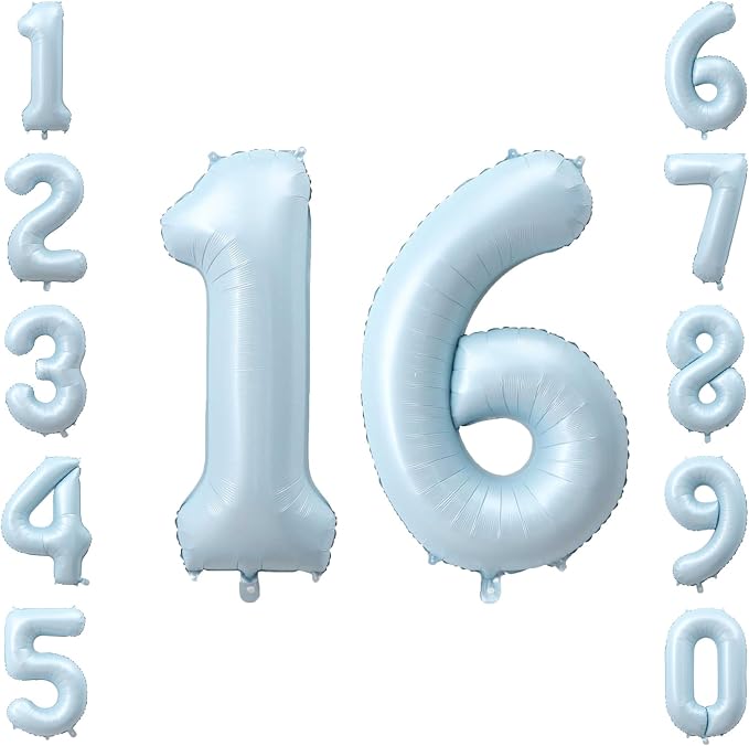 Baby Blue Number 16 Balloon 40 Inch, Foil Digits Theme Party Supplies | Elegant by Unknown