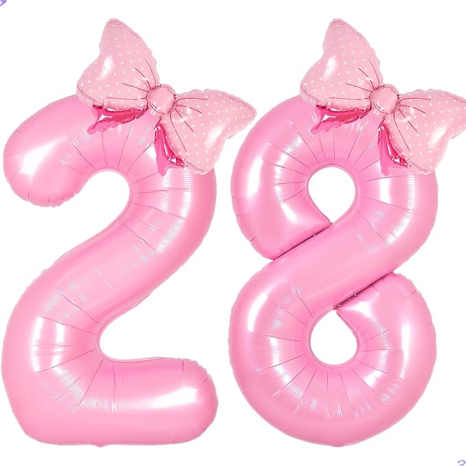 Pink Bow Birthday Decorations 28 Balloon Numbers by Unknown
