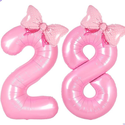 Pink Bow Birthday Decorations 28 Balloon Numbers by Unknown