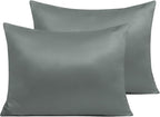 NTBAY Zippered Satin Pillow Cases for Hair and Skin, Luxury Standard Hidden Zipper Pillowcases Set of 2, 20x26 Inches, Dark Grey