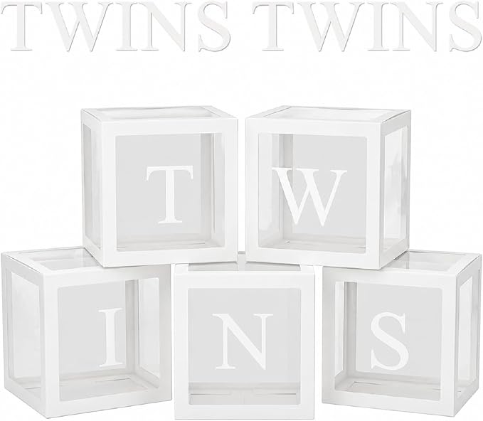 Thyle 5 Pcs White Twins Balloons Boxes Clear Balloon Boxes 10 Pcs Letters by Thyle