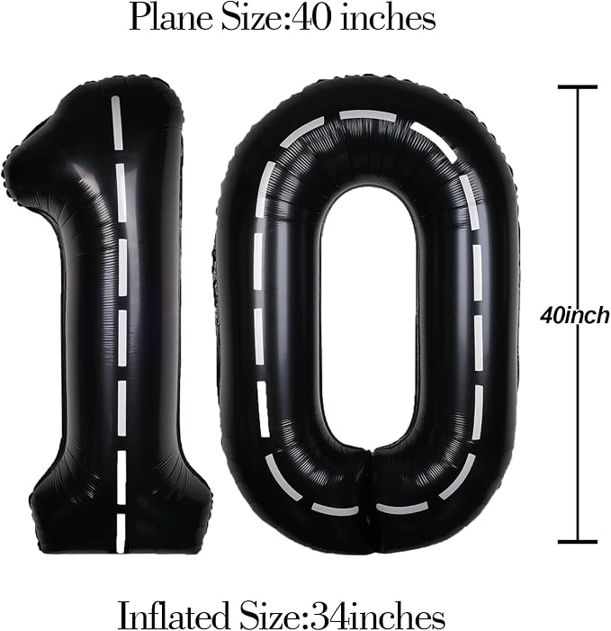 Race Car 40 Inch Black 10 Big Balloon Number Large Helium 0-9 | Track Giant - Image 5
