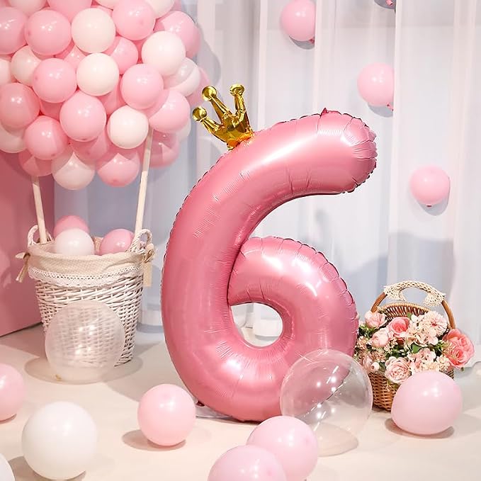 40 Inch Crown Pink Number 6 Balloon, Big Conjoined Light Pink Foil Mylar Helium - Image 3
