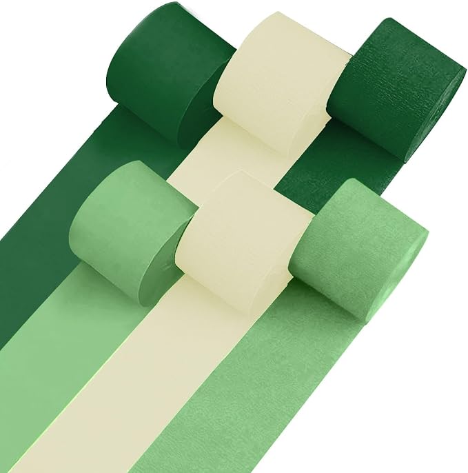 6 Green & White Crepe Paper Streamers, 492ft Pack of Party Decorations | Each by CaptainD%C3%A9cor