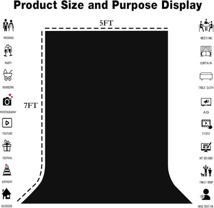 Black Photography Backdrop for Photoshoot, Fabric 5x7ft | Polyester Studio - Image 8