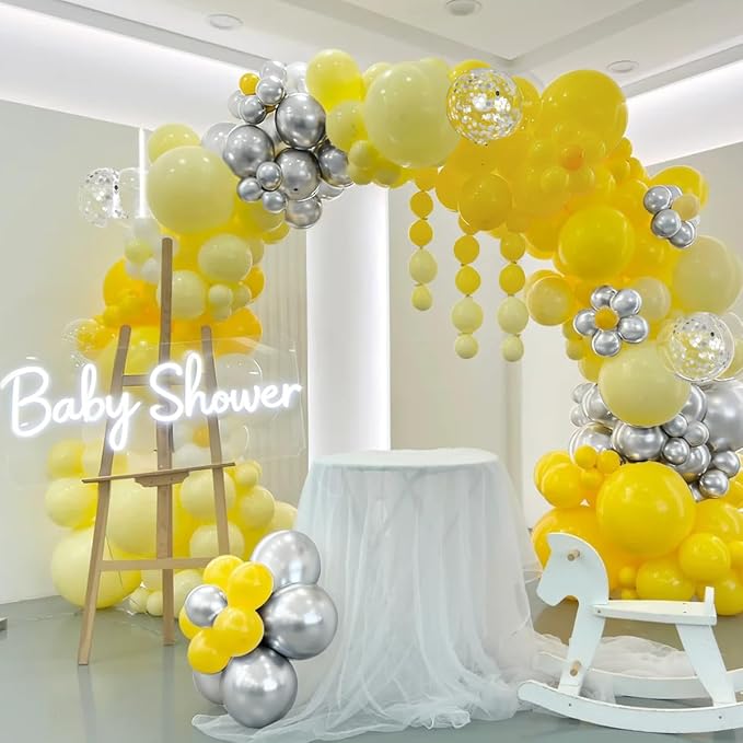 Yellow Silver Balloon Garland Arch Kit - Image 6