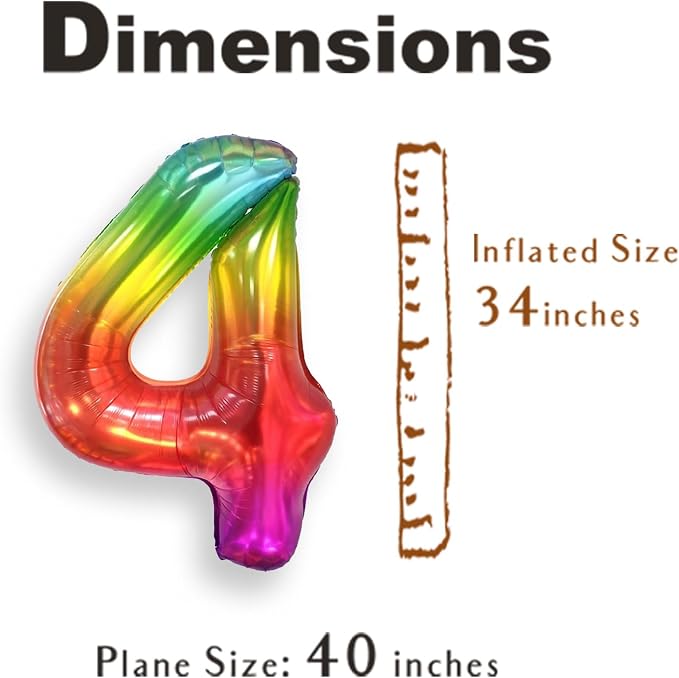 SUWEN Rainbow Number 4 Balloon 40 Inch, Big Colorful Balloons 0-9 | Large - Image 4