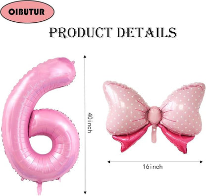 40 inch Number 6 Balloon with Bow Pink Happy Birthday Jumbo Number Balloon - Image 2