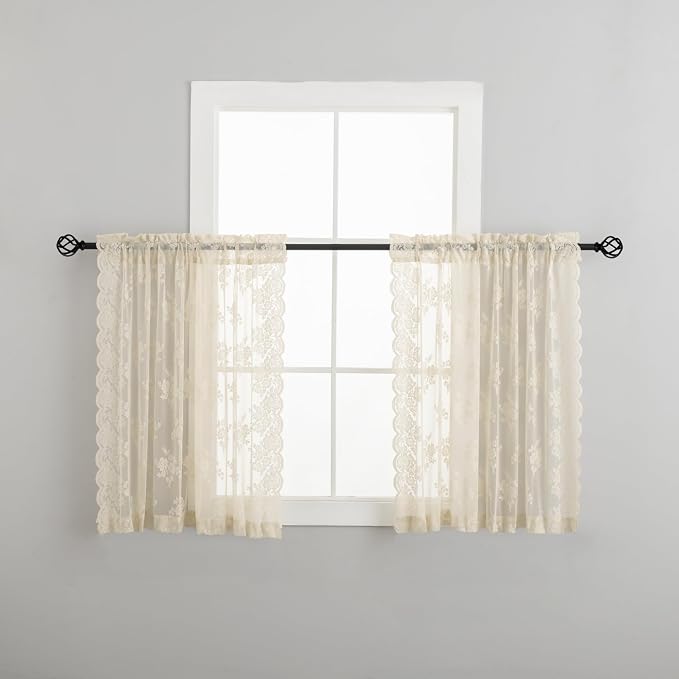 Kotile Short Beige Lace Curtains - Image 6