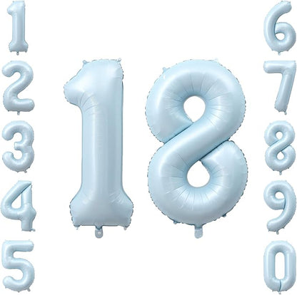 Baby Blue Number 18 Balloon 40 Inch, Sky Pastel Foil Digit Party Supplies | by Unknown