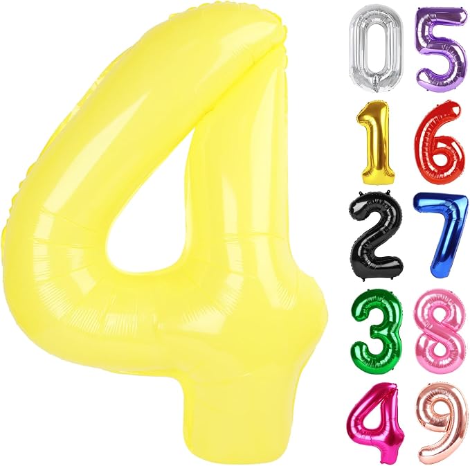 Yellow Number 4 Balloon 40 Inch, 4th Birthday Party Decorations Men Women | by IWERP