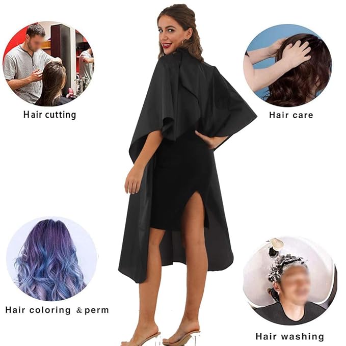 Black Barber Cape - Professional Nylon Waterproof Salon Cape, 59" x 47", 8 Pack