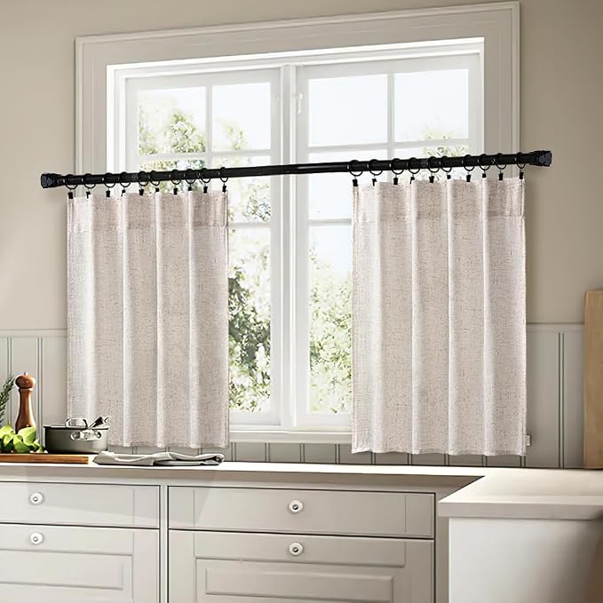 MIULEE Kitchen Curtains 36 Inch Long 2 Panels Natural Linen White Farmhouse | - Image 3