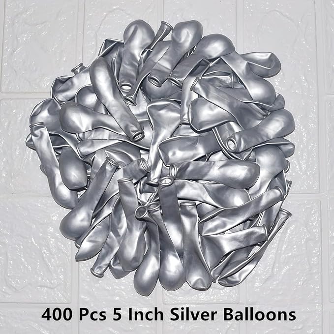 400 Pack Silver Balloons 5 Inch Metallic Chrome Silver Latex Small Balloon - Image 2