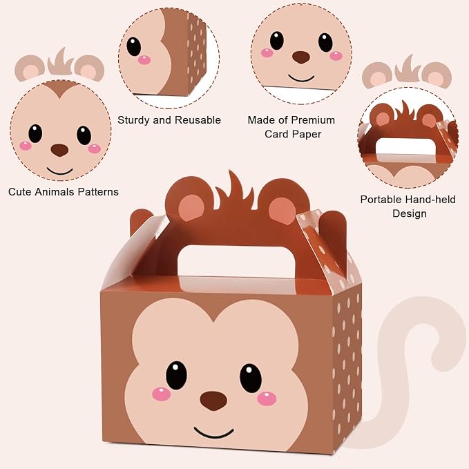 24 Pack Jungle Safari Animals Party Favor Boxes Zoo Animals Theme Happy - Image 3