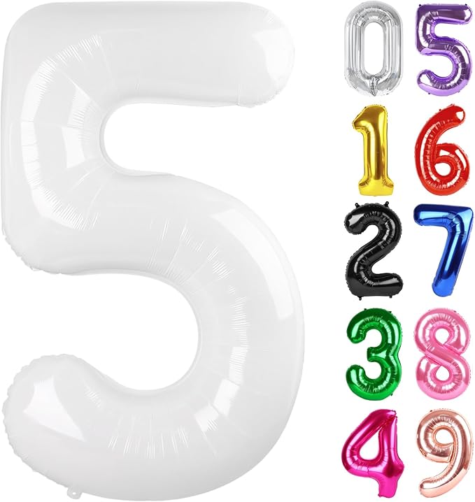 White Number 5 Balloon 40 Inch, 5th Birthday Party Decorations Men Women | Foil by IWERP