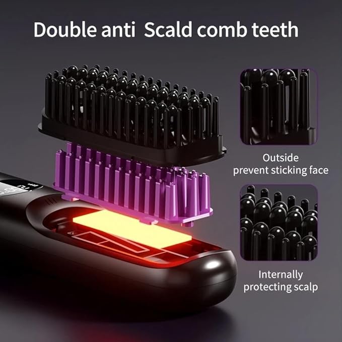 Cordless Hair Straightener Brush: Portable Rechargeable Heated Straightening Comb with LED Display & 3 Temperature Settings - Travel Hair Brush for Smooth Frizz-Free Styling (White)