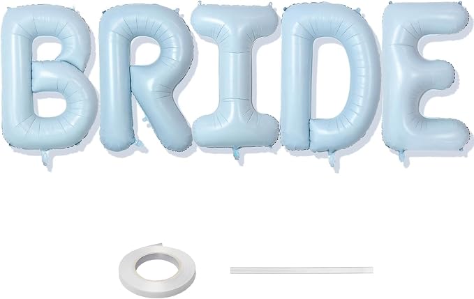 40 Inch Baby Blue BRIDE Balloons, Large Light Pastel Bride Foil Helium Balloon by Paeyeq