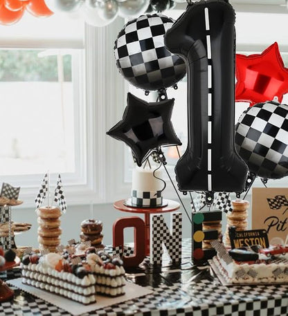 Race Car Birthday Balloons 40 Inch Racetrack Number Balloon 1 Black 5 Pcs | - Image 5