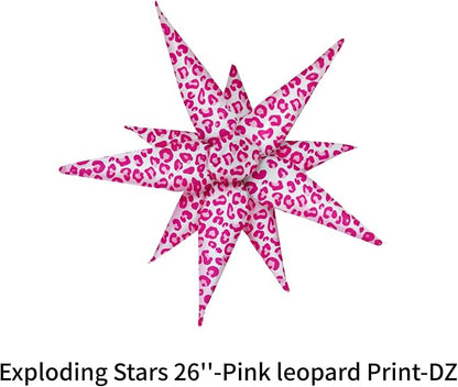 4psc Pink Leopard Balloons Cheetah Balloons Explosion Star - Image 6