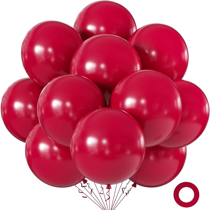 Burgundy Red Balloons 18 Inch 24 Pack Matte Helium Latex Round Balloons by KALOR