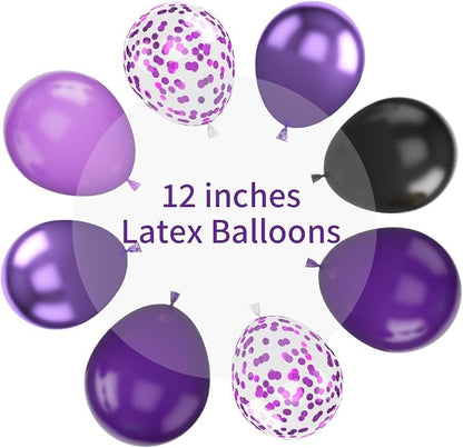 Purple and Black Balloons, 12 Inch Metallic Purple Dark Purple Black Balloons - Image 3