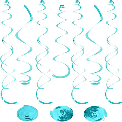 24 PCS Teal Hanging Swirl, Sparkle Ceiling Hanging Decorations, Plastic by PatiCool