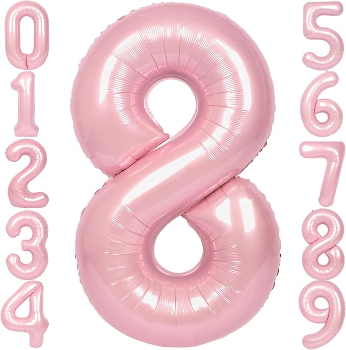 SUWEN 40 Inch Pink Large 8 Number Balloons Big Foil Helium Number Balloons 0-9 by SUWEN