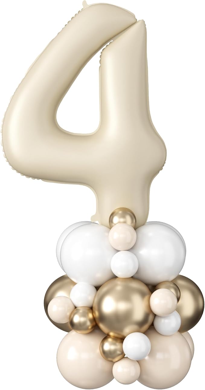 40 Inch Cream Number 4 Balloon for 4th Birthday Decoration Beige White Sand by Domgoge