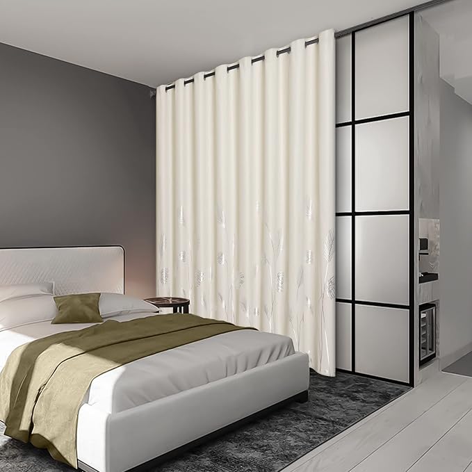Cream Beige Curtain for Sliding Door 100W x 96L Inch Long Elegant Luxury Silver - Image 2