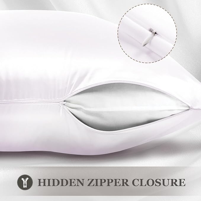 Adubor Silk Pillow Case 2 Pack for Hair and Skin with Hidden Zipper, Both Sides 23 Momme Silk Pillowcase (White, King: 20''X36'')
