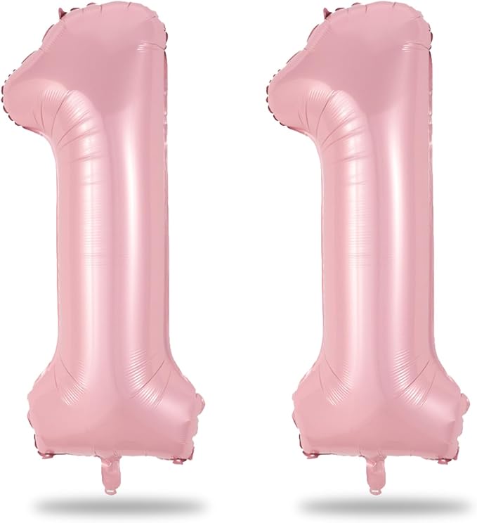 11 Balloon Number Birthday, Giant Light Pink Number 1 & 1 Helium Foil Balloon by Lingqiang