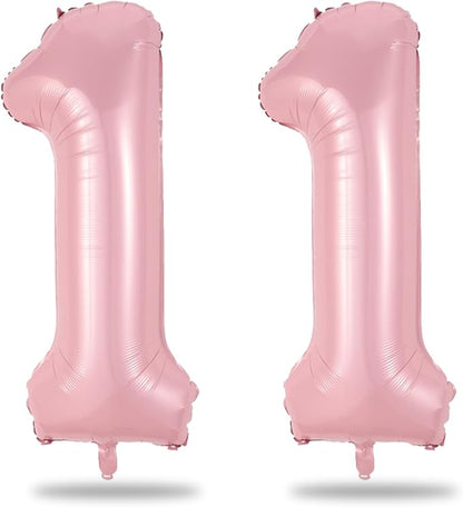 11 Balloon Number Birthday, Giant Light Pink Number 1 & 1 Helium Foil Balloon by Lingqiang