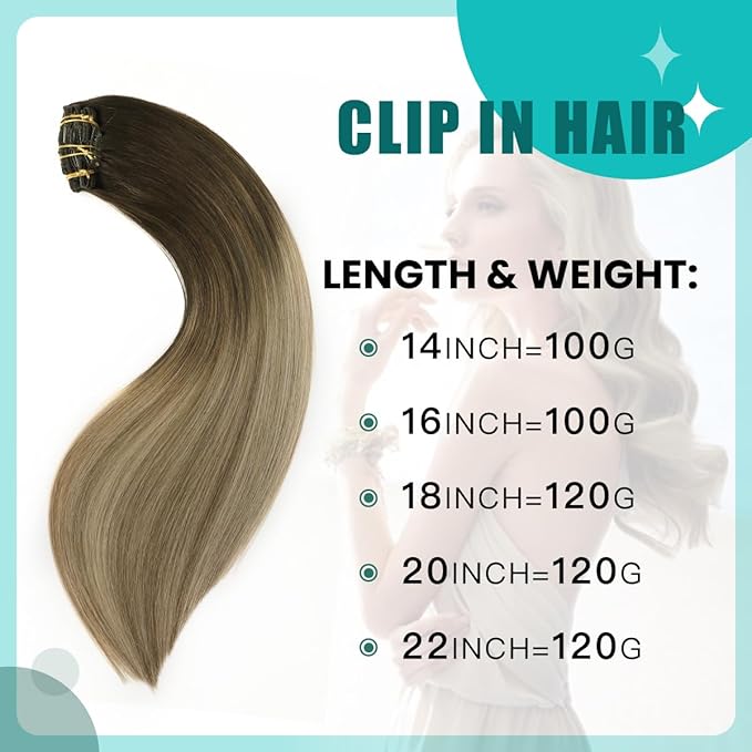 SURNEL Clip in Hair Extensions Balayage Dark Brown to Dirty Blonde Clip in Extensions Human Hair 20inch 6pcs 120g(#2/6/18,20'')