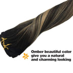 GOO GOO Clip in Hair Extensions Real Human Hair, Remy Human Hair Extensions Clip ins for Women, Natural Human Hair, 18inch 120g 7Pcs, 1B/16/1B Balayage Natural Black to Light Blonde
