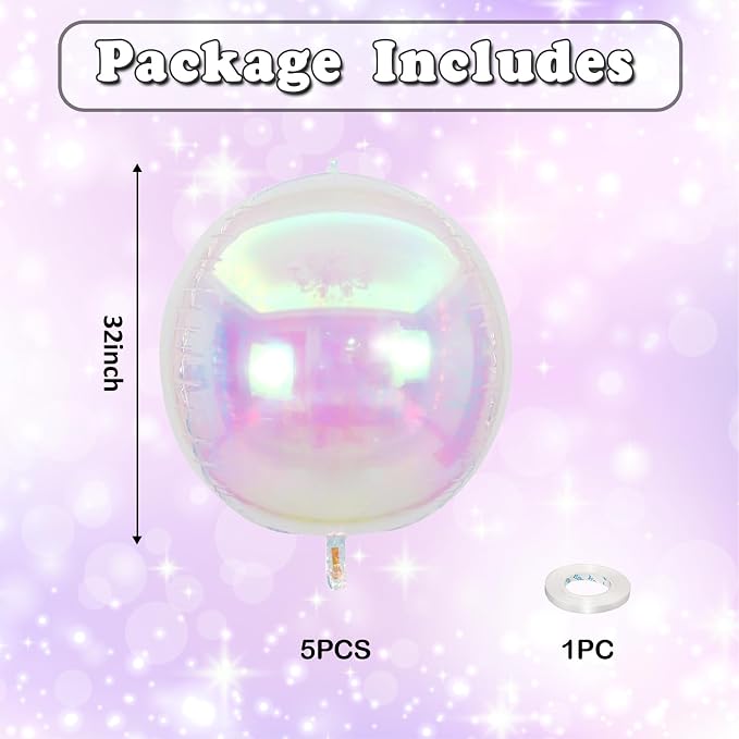Iridescent Round Foil Balloons 32 Inch 5 Pcs Holographic 4D Ball Balloons Clear - Image 2