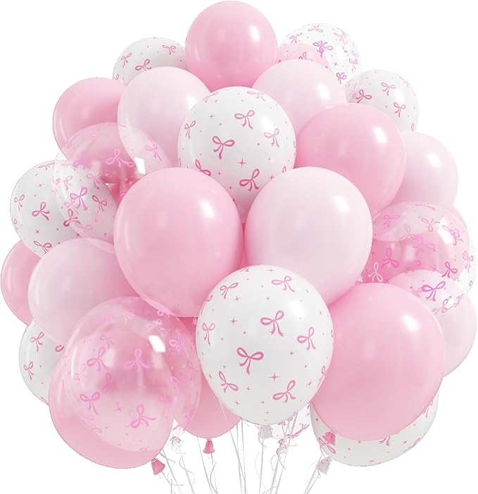 Pink Bow Balloons 12 Inch Pastel Light Baby Pink White Coquette Balloon Bow by Froova