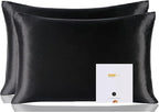 ZIMASILK 100% Pure Mulberry Silk Pillowcase 2 Pack, Soft and Smooth,Both Sides Premium Grade 6A Silk,600 Thread Count,with Hidden Zipper (Queen 20''x30'',Black)
