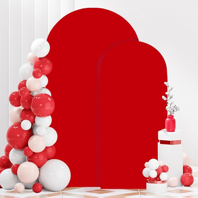 FANPROMS Wedding Arch Covers Set of 2 Red Arch Cover 6FT 7.2FT Spandex Arch - Image 4
