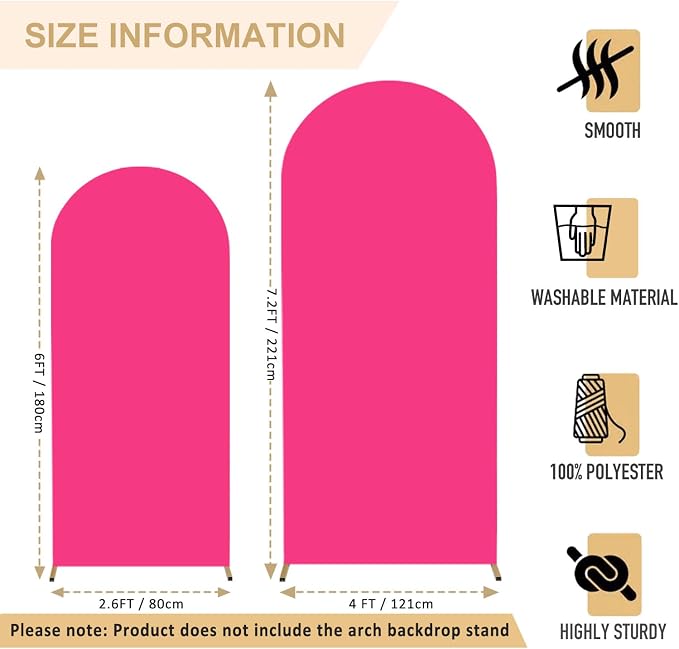 FANPROMS Set of 2 Wedding Arch Cover 6FT 7.2FT Hot Pink Arched Backdrop Cover - Image 2