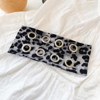 2pack Leopard Grommet Wide Headband Y2K Punk Hollow Out Eyelets Metal Hairband Leopard Print Elastic Hair Accessories For Women Girls