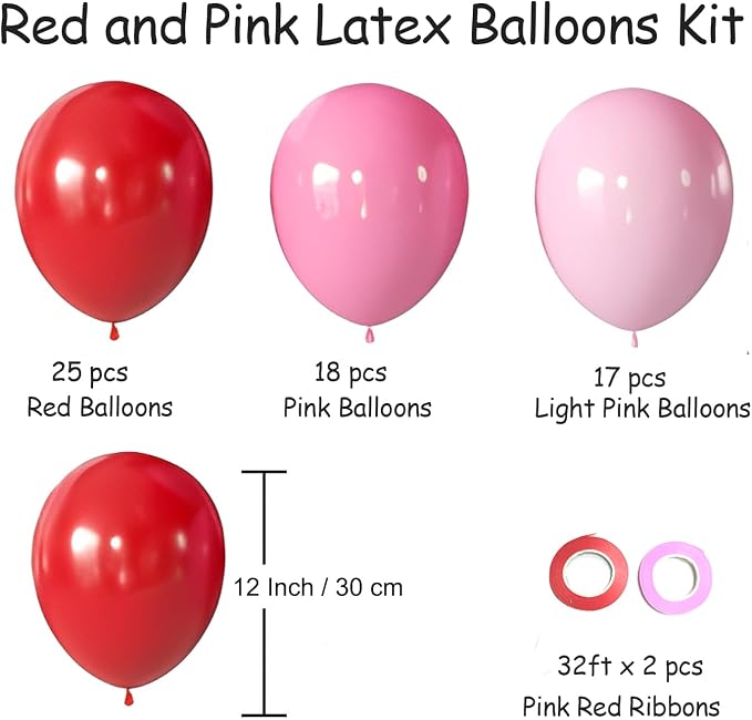 Pink Red Balloons Valentines Balloons 60pcs 12 Inch Red and Pink Latex Balloon - Image 7