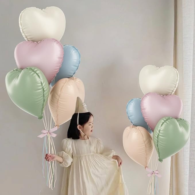 Pastel Colorful Heart Foil Balloons, 18Inch Heart Shaped Foil Balloon - Image 3