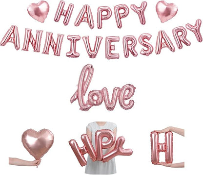 Happy Anniversary Balloon Set, Rose Gold Foil Balloon Banner by Unknown